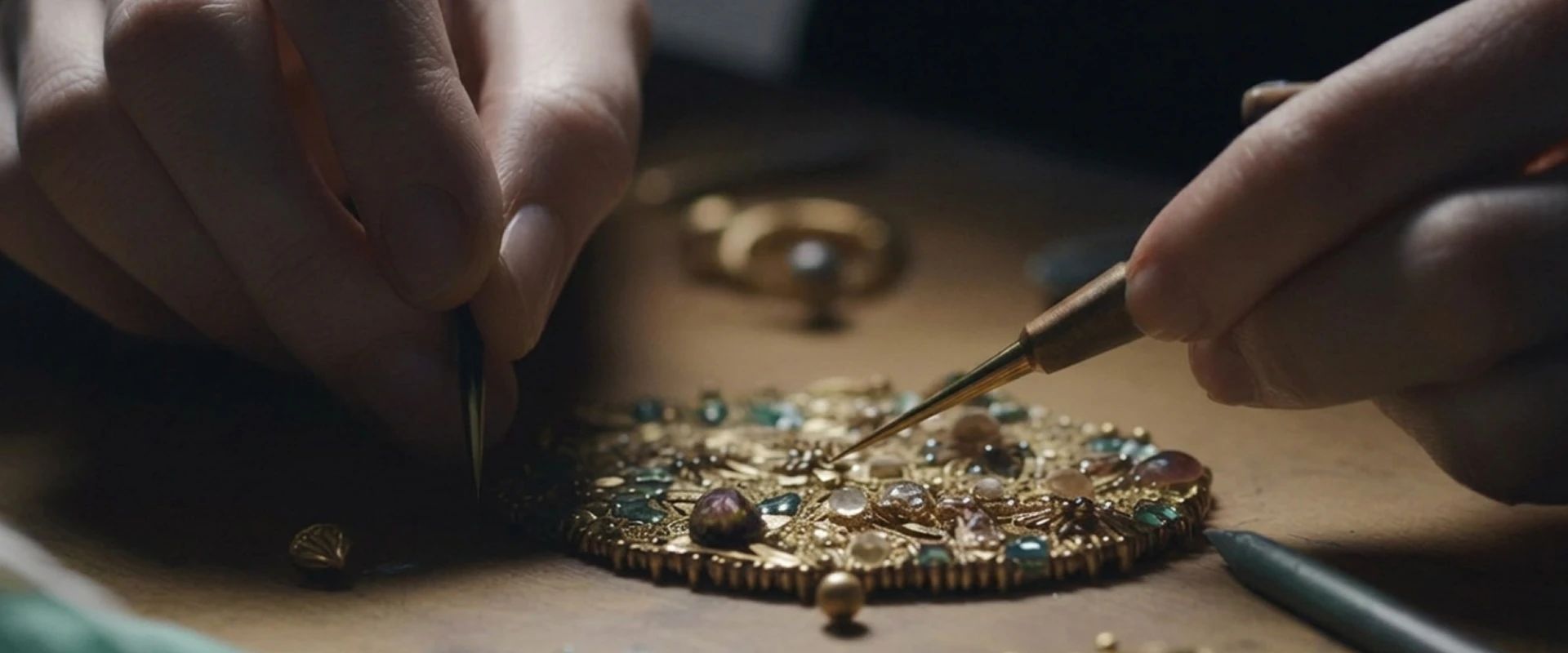 Hands crafting intricate gold jewelry piece.